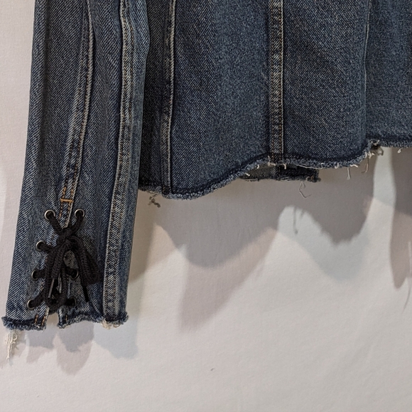 Levi's Cotton Denim Jeans Jacket with Lace Up Tie Details on Cuffs Size XS - Picture 12 of 12
